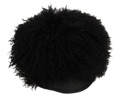 Chic Black Gatsby Cap in Tibet Lamb Fur