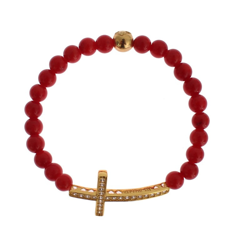 Elegantes Perlenarmband aus Gold und roter Koralle