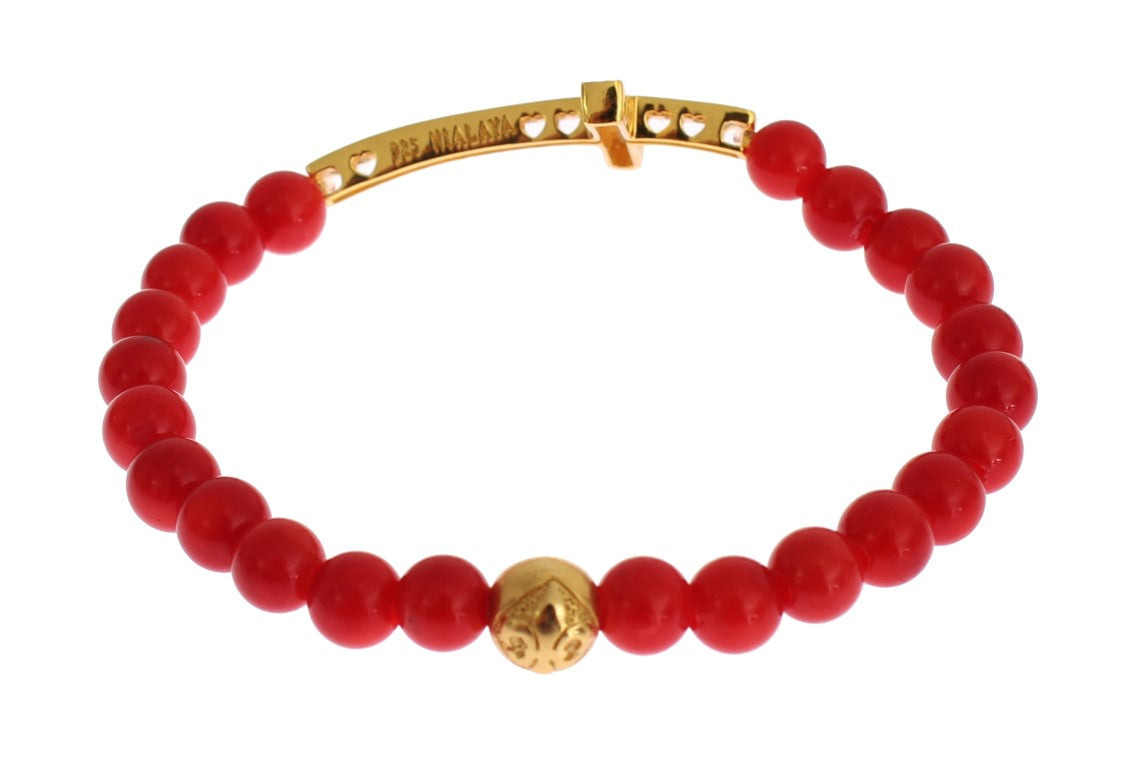 Elegantes Perlenarmband aus Gold und roter Koralle