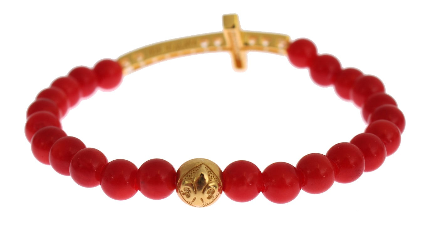 Elegantes Perlenarmband aus Gold und roter Koralle