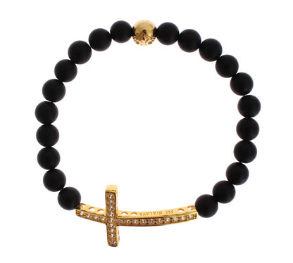 Schickes Armband mit mattiertem Onyx und CZ-Diamantkreuz