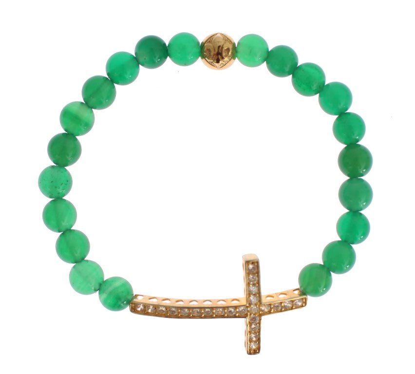 Elegantes grünes Jade-Perlen- und vergoldetes Armband