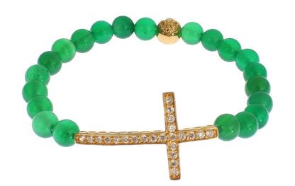 Elegantes grünes Jade-Perlen- und vergoldetes Armband