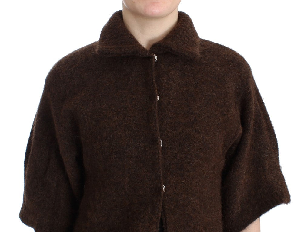 Elegant Short Sleeved Brown Cardigan